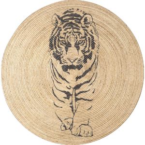 Rumba 3002- Rond 80cm vloerkleed bohemien tapijt Tiger handgezaagde gerecycleerd katoen