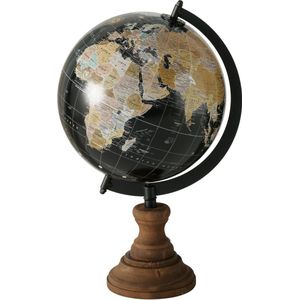 Wereldbol - Globe - 32cm - Ø19cm - Bruin - Zwart