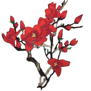 Magnolia Bloesem Bloemen Tak XL Strijk Embleem Patch Rood 33 cm / 31 cm / Rood