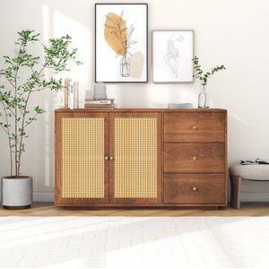 Sweiko Sideboard, commode met 3-lades 2-deuren, dressoir rotan, kast moderne commode met metalen handvatten, voor slaapkamers, woonkamer, kantoor