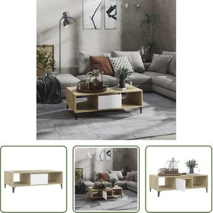 The Living Store Salontafel Industriële Stijl - 103.5 x 60 x 35 cm - Opbergschappen - Wit en Sonoma Eiken - Montage Vereist