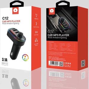 Bluetooth Carkit C12 FM Auto MP3 Speler | auto lader met USB C en 2x USB connector