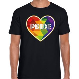 Bellatio Decorations Gay Pride shirt - pride hartje - regenboog - heren - zwart XL