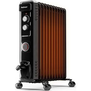Luxe Olieradiator – Met Thermostaat – Oliegevulde Radiator – Elektrisch – Verwarming – 3 Instelbare Modi – Timer – Met Wielen – 2500W – Zwart