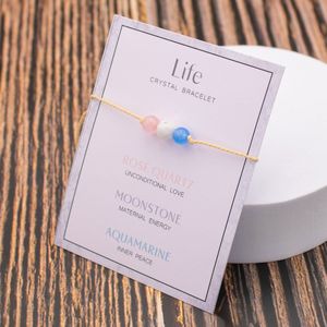 Bixorp ""Life"" Cadeau Armband - Leven - Edelsteen Armbandje op kaartje - Rozenkwarts, Maansteen & Aquamarijn