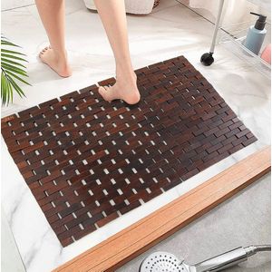 Bamboo Wooden Bath Mat/Door Mat | Non Slip Quick Drying Mat | Size : 50 * 70 cms | Pack of 1, Dark Brown
