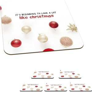 Onderzetters voor glazen - Kerst - Quote - Kerstballen - 10x10 cm - Glasonderzetters - 6 stuks