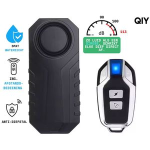 QIY Fietsalarm - Multifunctioneel - Anti-Diefstal Alarmsysteem voor Fiets & Scooter - Draadloze Afstandsbediening - 3 geluidssterktes - 7 gevoeligheidsstanden - Waterdicht - No.1 Fietsalarm