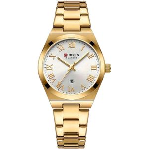 Curren - Luxe Dameshorloge - Polshorloge - Dames - Cadeau - Horloge - Geschenkdoos - Vrouwen - GeelGoud Wit - RVS