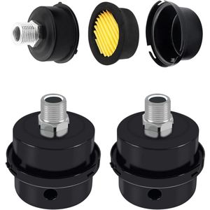 2 stuks geluiddemperfilter voor luchtcompressor 3/8 inch 16 mm schroefdraad zwart metaal