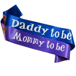 Babyshower sjerpen set Mommy en Daddy to be met beertjes paars en blauw - babyshower - kraamfeest - genderrevel - sjerp - geboorte - zwanger