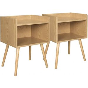 Set Van 2 Nachtkastje Tafel Met Open Vak MDF In Licht Eiken