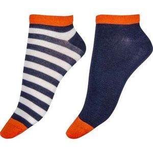 Pretty Polly Sokken - Bamboe - Milieu Vriendelijke - Stripe - Dames - Sneakersokken - One Size - Navy/Oranje - 2 Paar - Voordeelverpakking