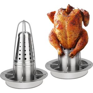 NORDIVAR® - Premium Kippengrillers Set van 2 – Roestvrij Staal 430 – Met Aromahouder en Vetopvangbak – Ideaal voor Barbecue
