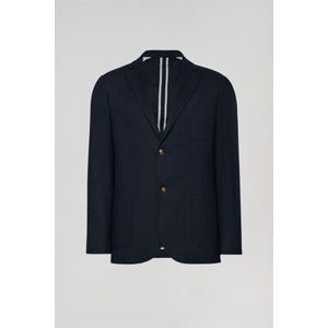 Marineblauwe linnen blazer met knopen en Polo Club-details