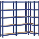 vidaXL - Opbergrekken - 3 - st - 5-laags - staal - en - bewerkt - hout - blauw