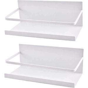 Hangrek voor koelkast - magneet kruidenrek met plank - keukenrek organizer opbergen - wit - 2 stuks