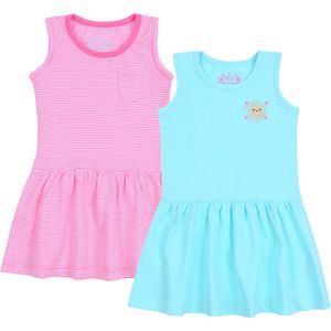 2x Roze/blauwe meisjes zomerjurk