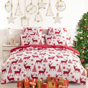 Kerstbabybeddengoed, kinderbeddengoed 100 x 135 cm, voor meisjes en jongens, kerstmanpatroon, rood dekbedovertrek voor eenpersoonsbed en 1 kussensloop 80 x 80 cm