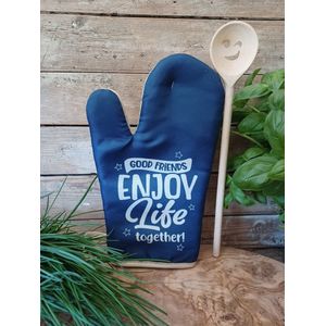 Ovenhandschoen-Ovenwant-cadeau-good friends-enjoy life-good-friend-pollepel-vrienden-vriendschap-verjaardag-sinterklaas-kerst-vriendin-vrouwencadeau-mannencadeau-koken-thuiskok-tafelen-cadeaupakket-genieten-Keuketextiel-Diner-Kookcadeau