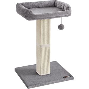 FEANDREA Krabpaal, kattenboom met platform van pluche 40 x 30 cm, kattenkrabpaal, 71 cm hoog, krabpaal met sisal, pluche, lichtgrijs PCA022W01