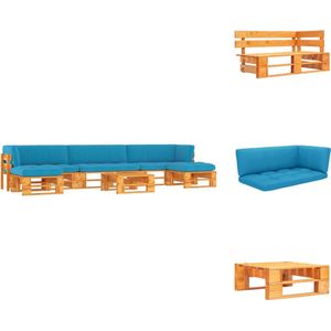 vidaXL Pallet Lounge tuinmeubelset - 110 x 65 x 55 cm - grenenhout - blauwe kussens - Tuinset