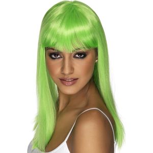 Smiffys - Pruik - Glamourama - Stijl haar met pony - Neon groen
