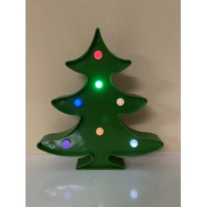 LED Kerstboom lamp met 7 led lampjes - groen - gekleurd licht - 22 cm hoog x 20.5 x 3 cm - Kerst verlichting