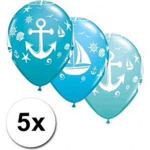 5x stuks Marine/maritiem thema party ballonnen - Feestartikelen en versiering