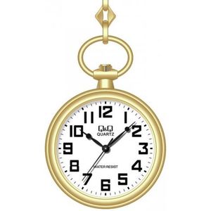 Q&Q C170J803Y - Zakhorloge - Analoog - Mannen - Heren - Stalen ketting - Rond - Metaal - Cijfers - Goudkleurig - Wit