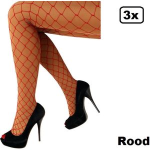 3x Netpanty rood grote mazen - Themafeest party fun sexy festival carnaval