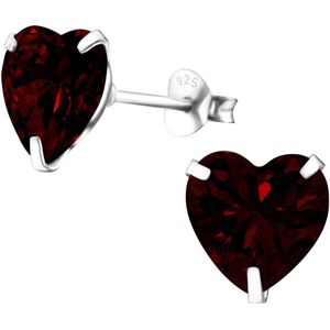 Joy|S - Zilveren hart oorbellen - 10 mm - kristal rood
