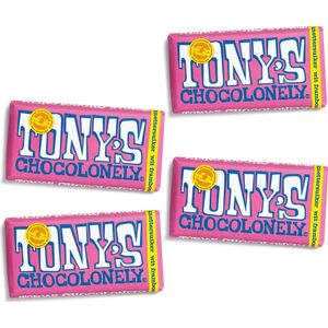 Tony's Chocolonely Witte Chocolade Reep met Framboos en Knettersuiker - 4 x 180 gram