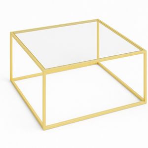 Salontafel, 67 x 67 cm, glas, moderne woonkamertafel, bijzettafel, vierkant, 4 mm glas, koffietafel, bijzettafel met metalen frame, voor woonkamer, balkon, kantoor, goud