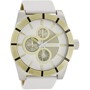 OOZOO Timepieces - Zilverkleurige horloge met witte leren band - C6430