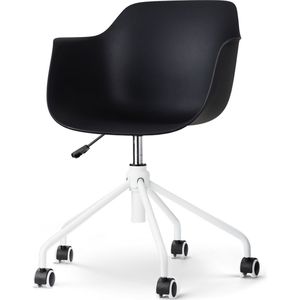 Nolon Nout-Puk Bureaustoel Zwart - met Armleuning - Kunststof Zitting - Verstelbaar - Wieltjes - Wit Onderstel