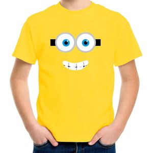 Lachend geel poppetje verkleed t-shirt geel voor kinderen - Carnaval fun shirt / kleding / kostuum 146/152