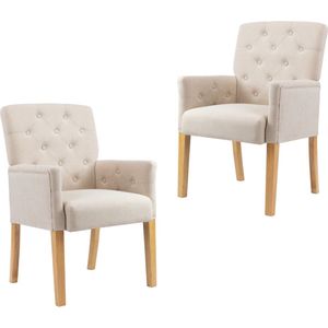 vidaXL - Eetkamerstoelen - 2 - st - met - armleuningen - stof - beige