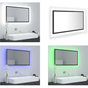 vidaXL Badkamerspiegel LED 80x8-5x37 cm acryl hoogglans grijs - Spiegel - Spiegels - Badkamerspiegel - Badkamerspiegels