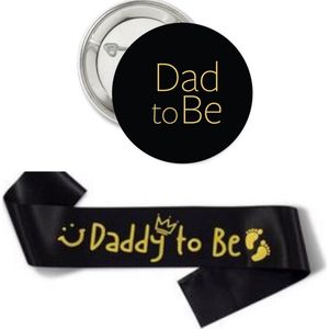 Sjerp en button set Daddy to Be zwart met gouden tekst - daddy - zwanger - sjerp - button - geboorte - baby - babyshower - kraamfeest - genderreveal