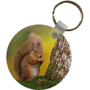 Sleutelhanger - Rode eekhoorn naast de boom - Plastic - Rond - Uitdeelcadeautjes