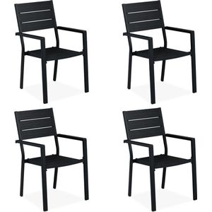 Relaxdays tuinstoel set van 4 - met armleuningen - metaal - modern - 90 x 53,5 x 59 cm - zwart