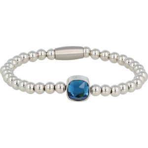 *Bedelarmband met blauwe krisstalglazen bedel - Mooie zilveren dames armband met blauwe bedel - Met luxe cadeauverpakking