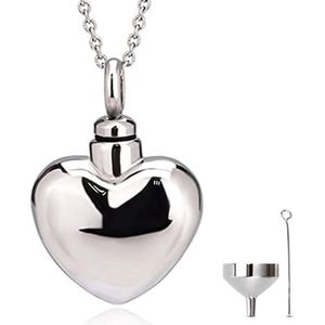 Luxe Ashanger - met Ketting - Voor As, Haren of Parfum - Assieraad - As Ketting - Gedenksieraad - Urn - Incl. As vuller en Opbergzakje - Zilver Hart