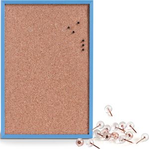 Prikbord incl. 25x punaises rose goud - 40 x 60 cm - blauw - kurk