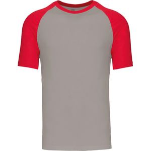 SportT-shirt Heren XL Kariban Ronde hals Korte mouw Light Grey / Red 100% Katoen