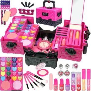 Kinderschminkset voor meisjes - wasbaar en veilig - prinsessen-make-upkoffer - speelgoed leeftijd 4-12 - feestcadeau - verjaardagscadeau make up koffer meisje