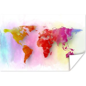 Poster Wereldkaart - Aquarel - Regenboog - 180x120 cm XXL