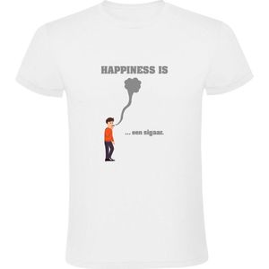 Happiness is een sigaar Heren T-shirt | roken | tabak | rook | smoking | sigaren | geluk | sigaretten | Wit