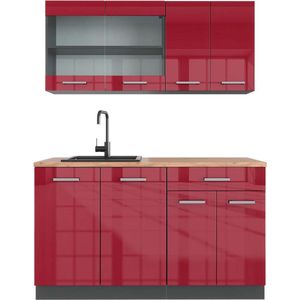 Vicco R-Line Eenpersoonskeuken – 140 cm , WB Eik Bordeaux hoogglans/antraciet , WB Eik